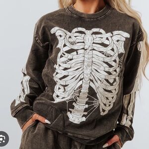 NEW Rags to Raches Skelly Bones Skeleton Unisex Sweatshirt Halloween Size XS